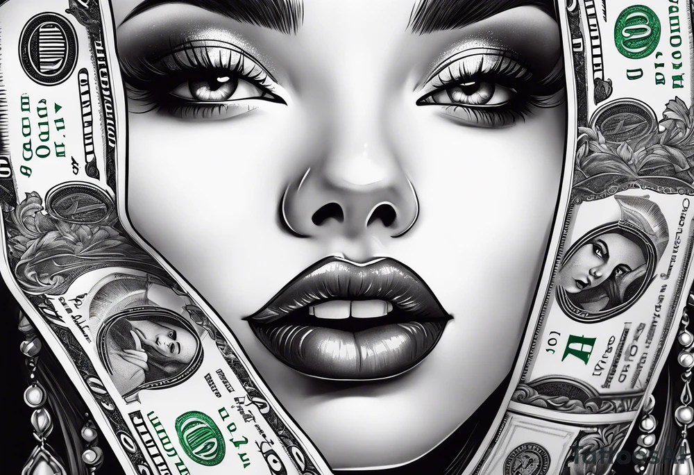 Girl mouth and money tattoo idea