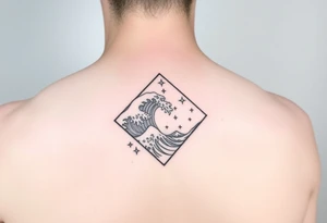 A powerful wave with stars inside of a elongated diamond tattoo idea