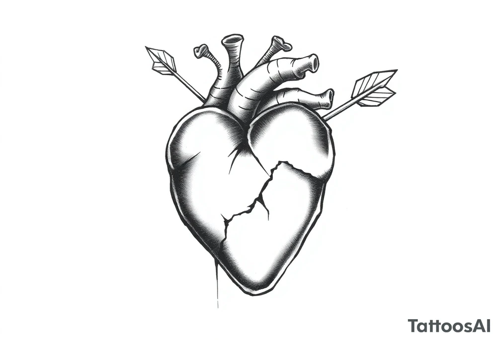 Detailed heart with an arrow inside tattoo idea
