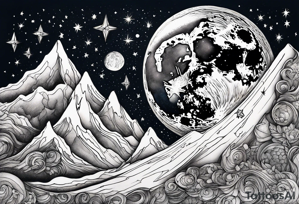 Celestial galaxy moon stars tattoo idea