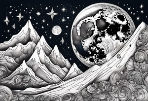 Celestial galaxy moon stars tattoo idea