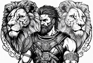 Spartan soldier with the head of a lion underneath him tattoo idea
