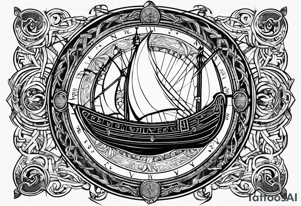 Viking longship, norse compass, Yggdrasil tattoo idea