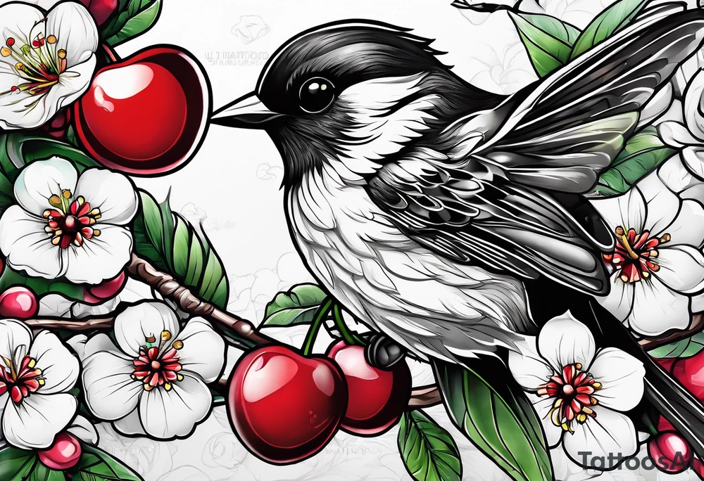 “Be Fruitful”, Cherry, lips, birds, bees tattoo idea