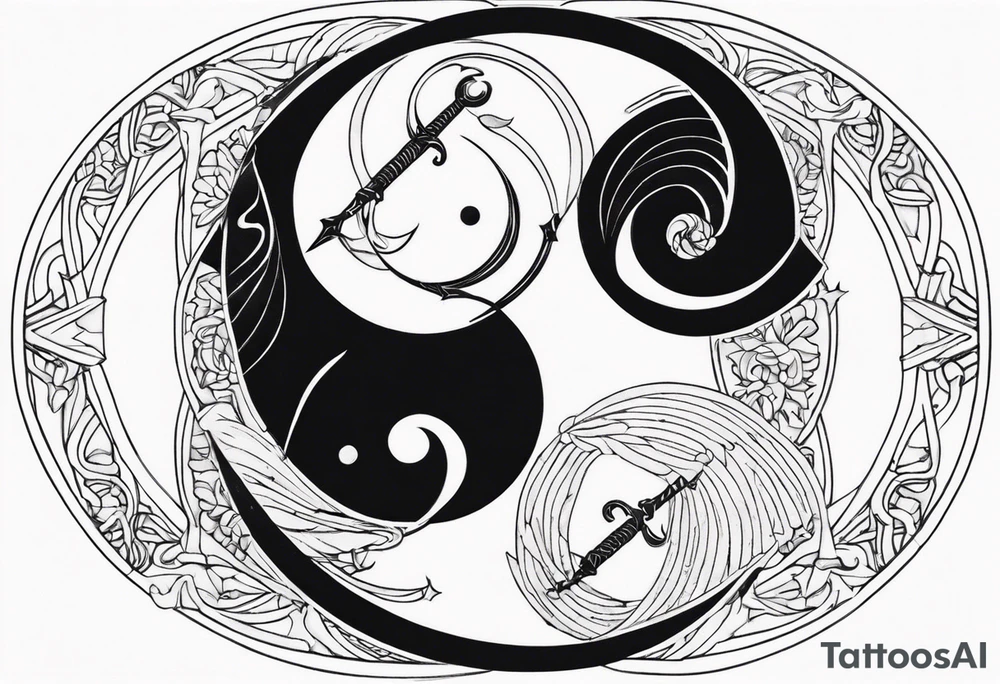 Yin and yang with Sagittarius sign tattoo idea
