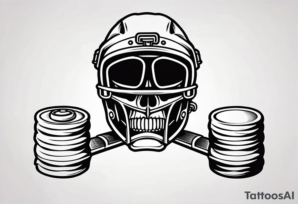 hockey skull with helmet and puck tattoo idea