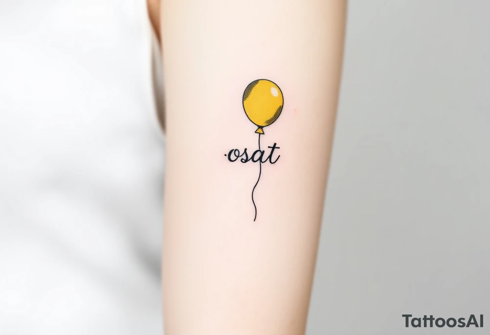 small yellow balloon with letters osaat on bicep tattoo idea