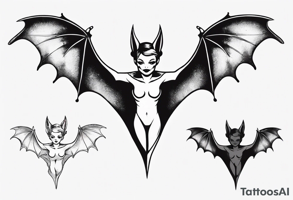Bat with a fairy on top of its body tattoo idea