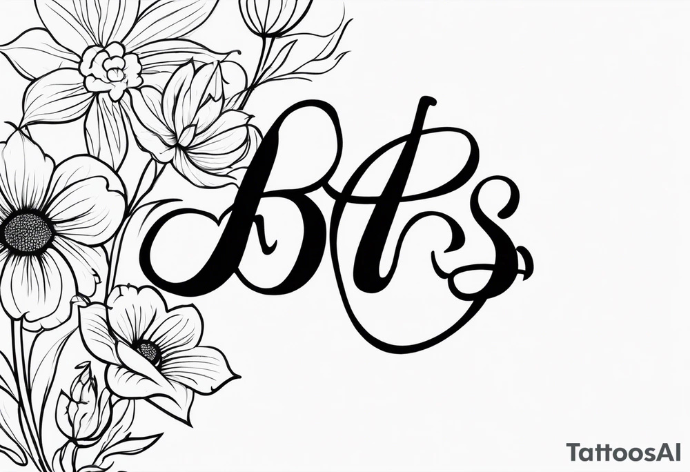 The letters "BTTS" written in a flower stem tattoo idea