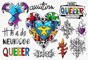 autism symbol with the words 
Here and Neuroqueer tattoo idea