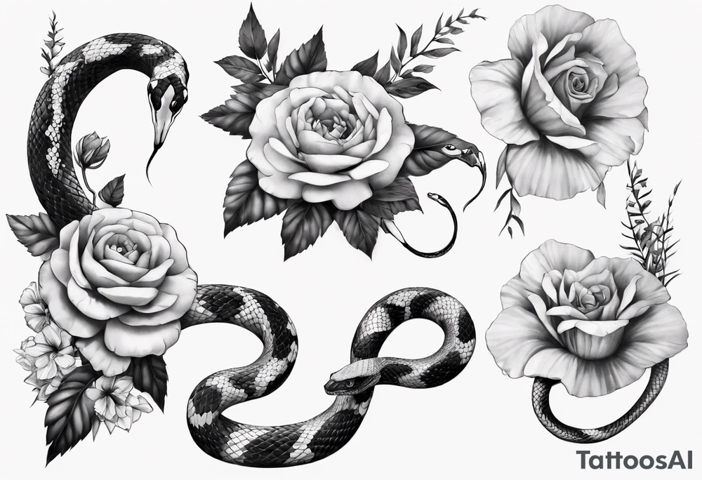 Snake wrapping around flowers tattoo idea