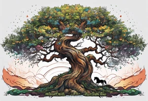 Realistic Horse and Yggdrasil tree tattoo idea