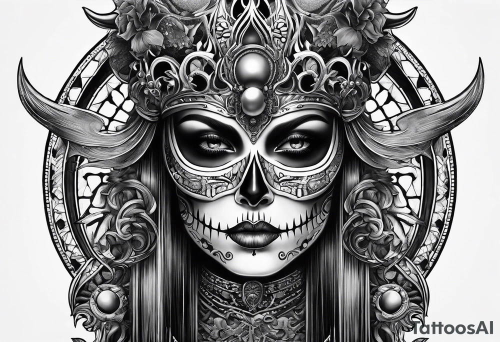 Mujer demonio calavera tattoo idea