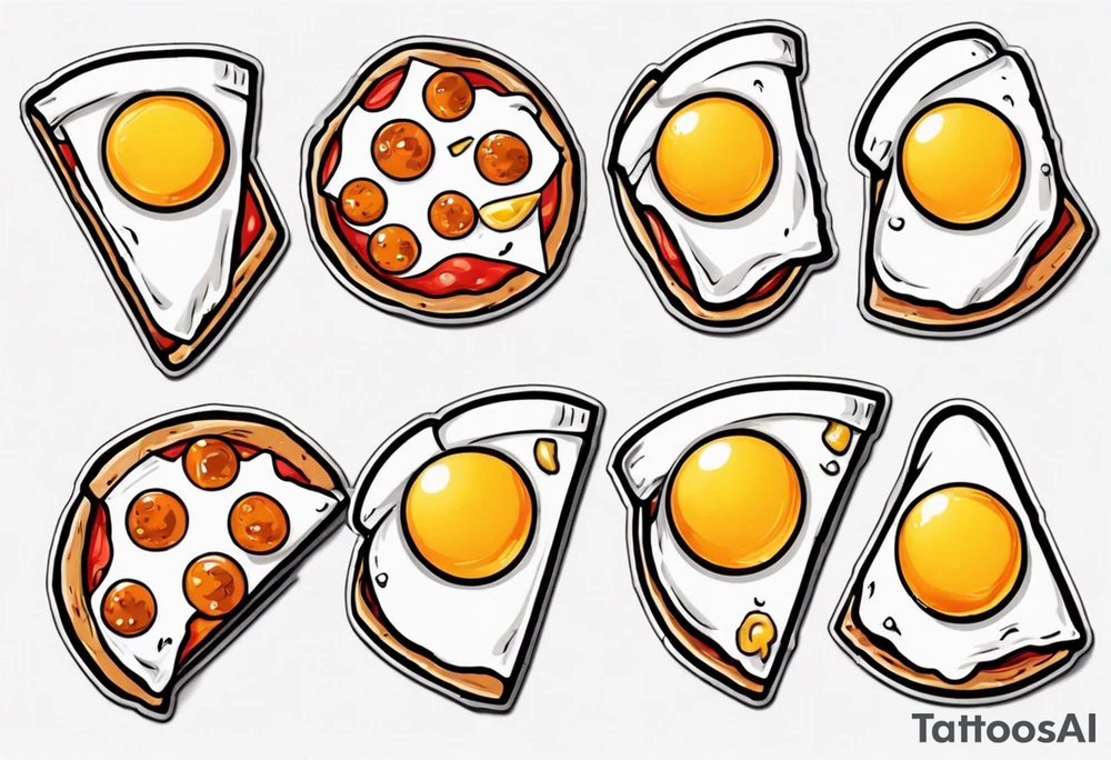 Pair fried eggs tattoo, where for the girl a small slice like a pizza triangular and for the guy the rest of the fried eggs tattoo idea