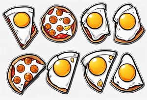 Pair fried eggs tattoo, where for the girl a small slice like a pizza triangular and for the guy the rest of the fried eggs tattoo idea