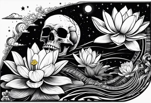 skull, water lily, daffodil, space and stars, roller coaster track tattoo idea