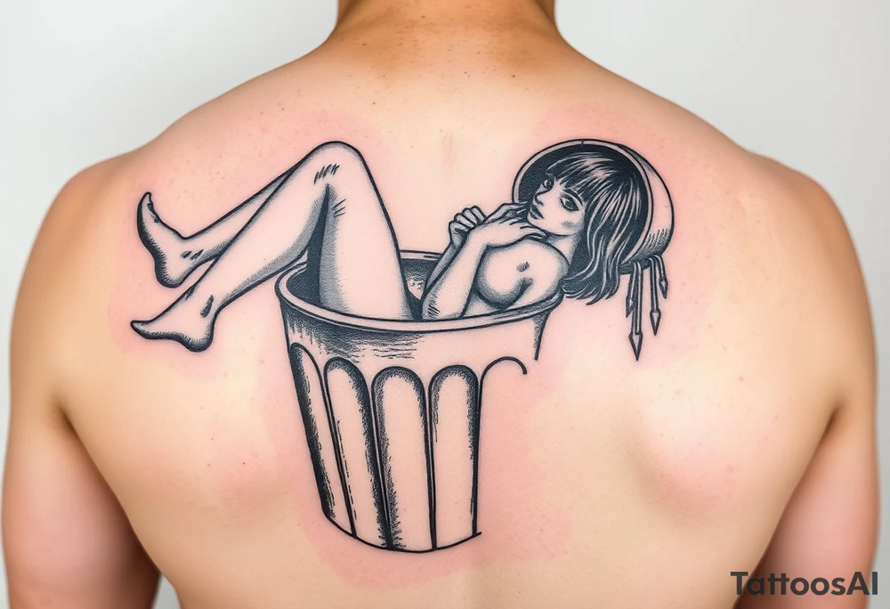 Prostitute hanging out of a trash can 
 dead tattoo idea