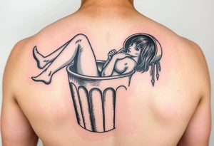 Prostitute hanging out of a trash can 
 dead tattoo idea