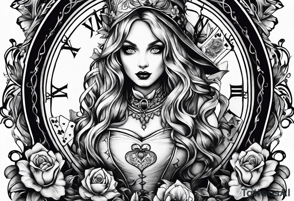 Gothic Alice in wonderland tattoo idea