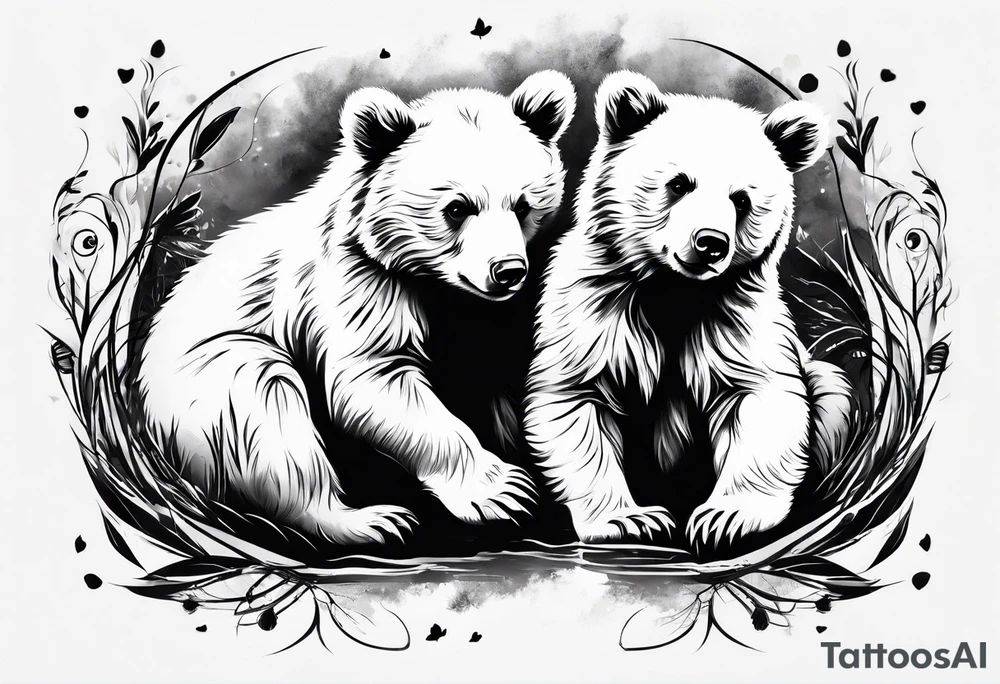 2 bear cubs playful tattoo idea