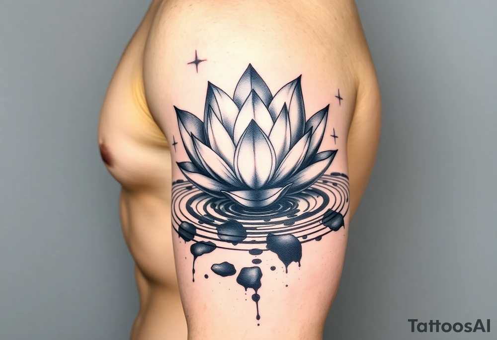 serene lotus flower emerging from sacred waters with ripples tattoo idea