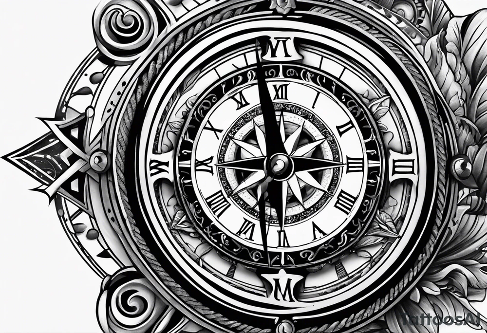 combination of a floating nautical compass and a old school clock face tattoo idea combination of a floating nautical compass and a old school clock face tattoo idea
