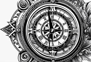 combination of a floating nautical compass and a old school clock face tattoo idea