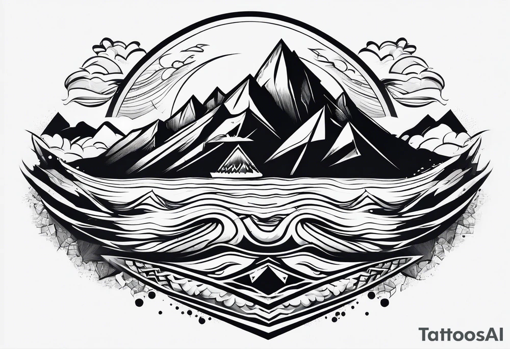 Mountains and ocean waves  crashing diamond shape tattoo idea