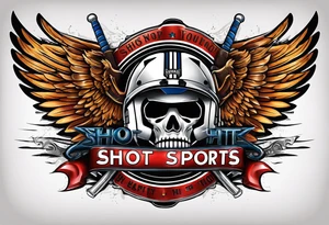 crossed hockey sticks with sports equipment and wings that says "SHOT SPORTS" tattoo idea