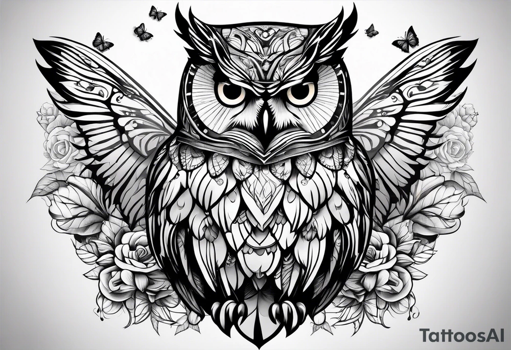 Owl and butterflies tattoo idea