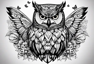 Owl and butterflies tattoo idea