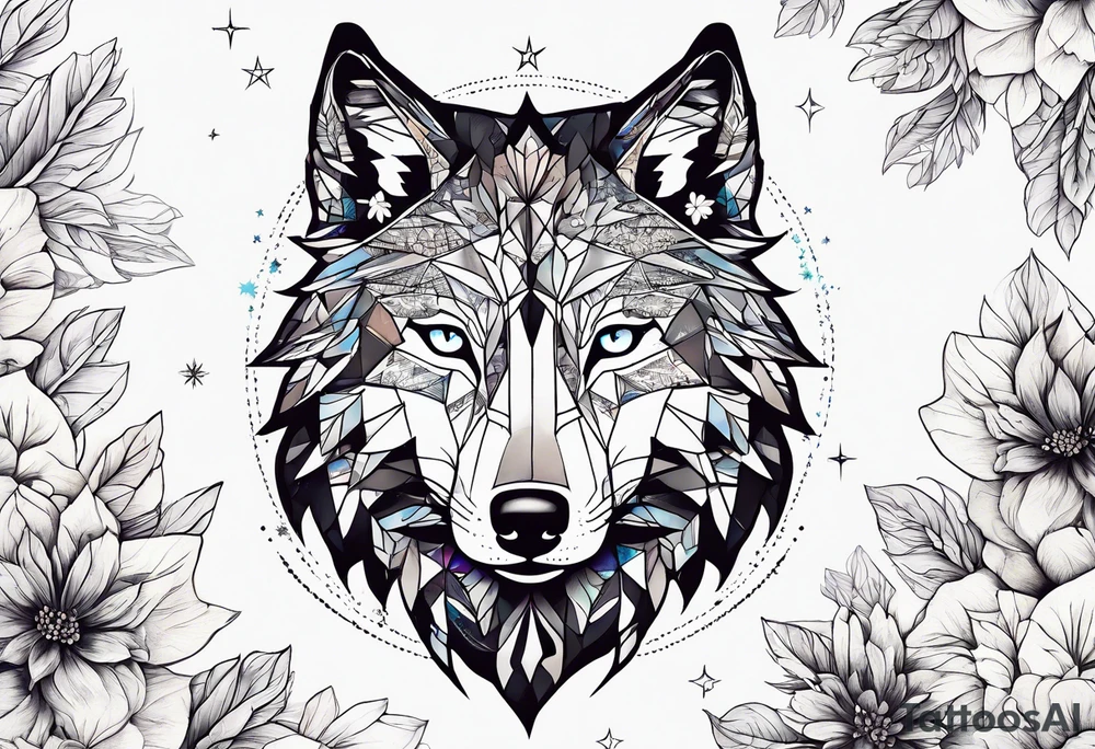Constellation, animal wolf snow , géométric , flower tattoo idea