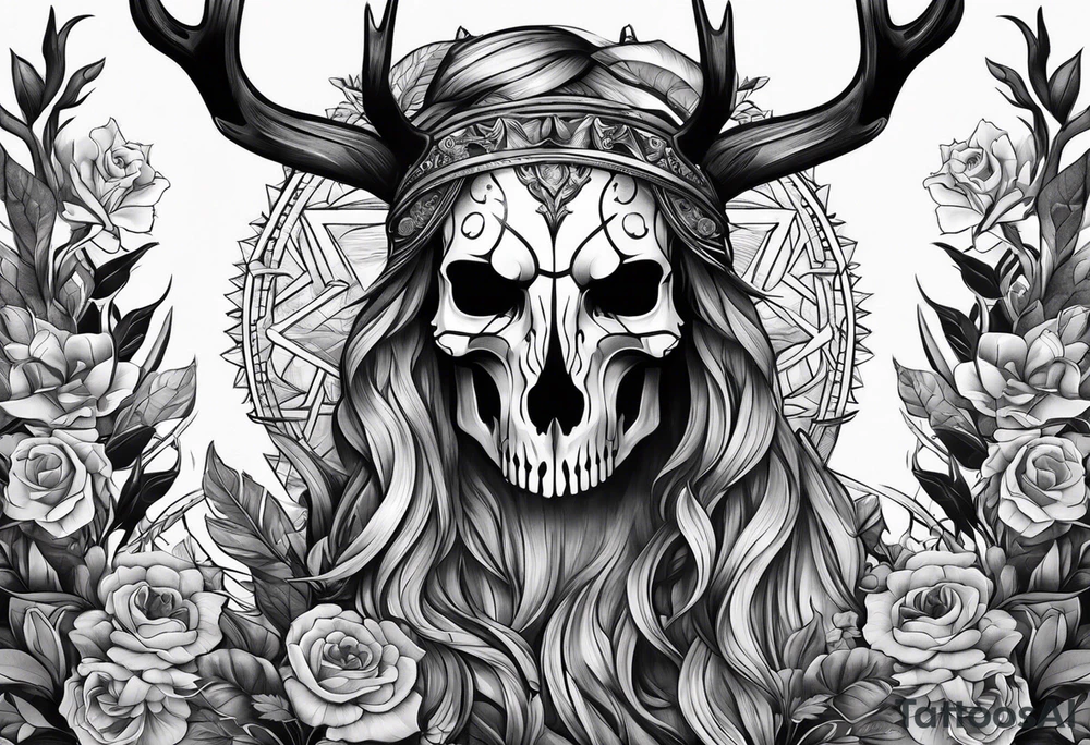 A human with a deer skull head tattoo idea