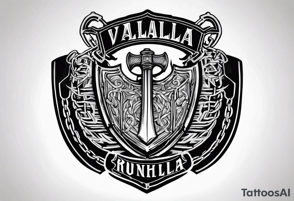 Valhalla round shield axe barbed wire chains tattoo idea