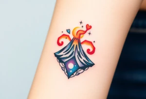 Geometric Volcano surrounded by a heart tattoo idea