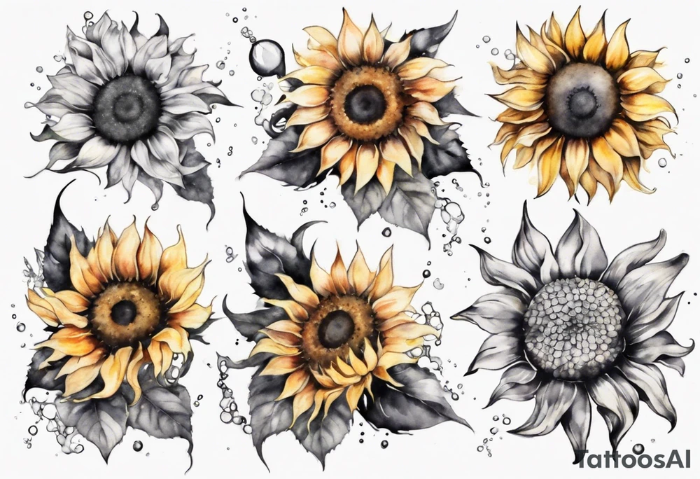 Four sunflowers underwater tattoo idea