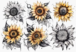 Four sunflowers underwater tattoo idea