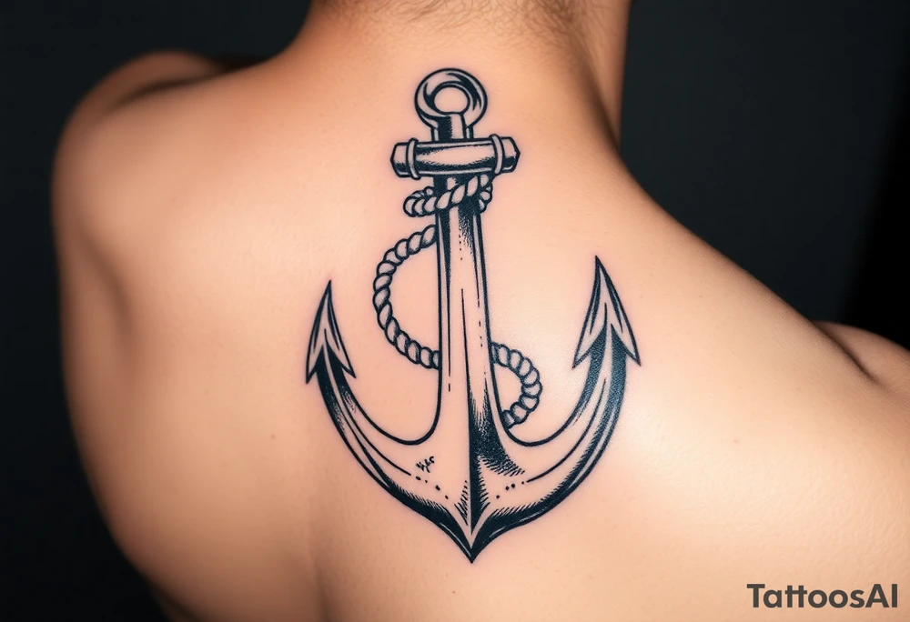 weathered anchor wrapped in nautical rope with sea waves tattoo idea