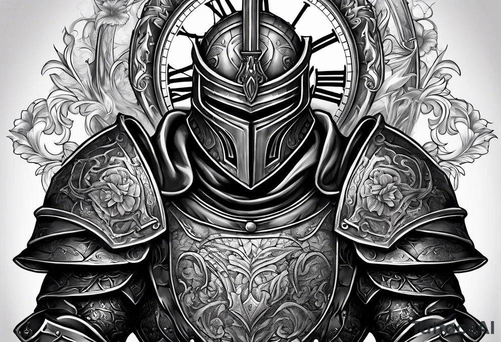 knight with heavy armor with clock and less detail tattoo idea knight with heavy armor with clock and less detail tattoo idea