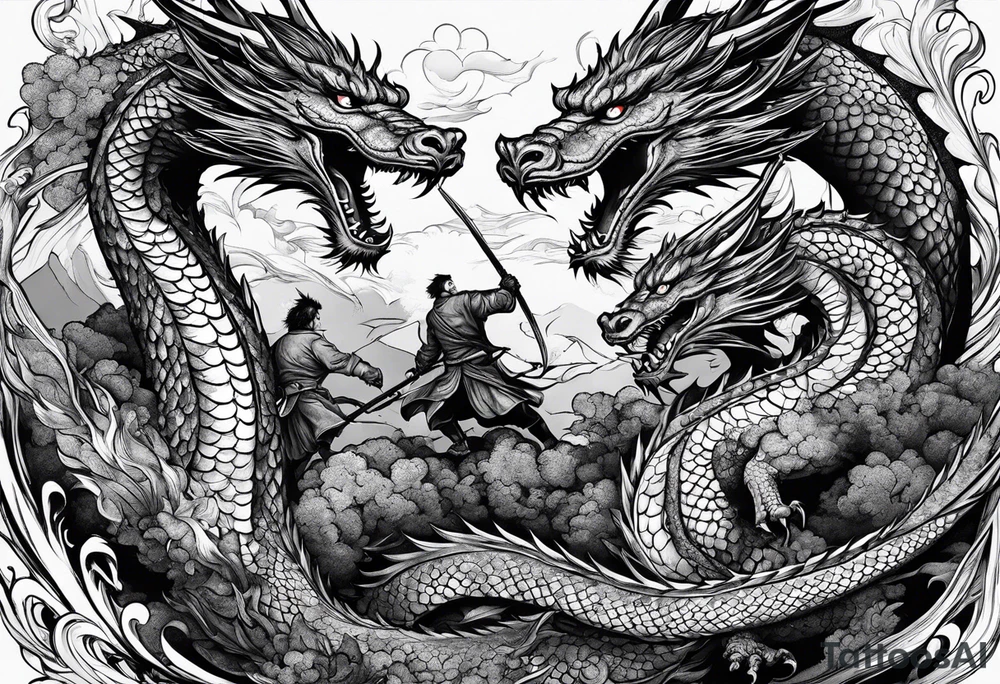 Three Russian heroes fighting a dragon tattoo idea