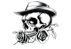 a skull with top-hat and a rose in his mouth. tattoo idea