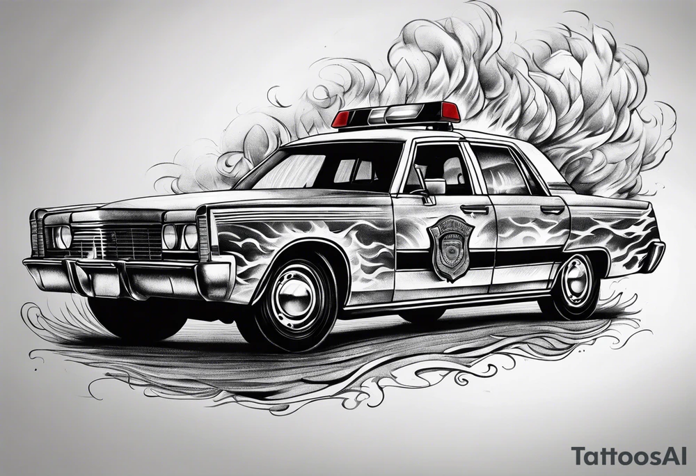 police car on fire tattoo idea