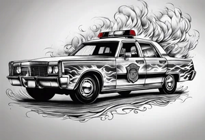 police car on fire tattoo idea