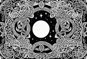 Moon, celtic symbol, hydrangia tattoo idea