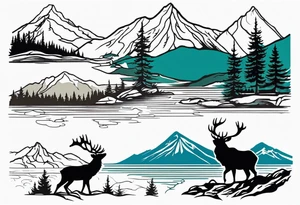 Elk water mountains rifle hunting trees birds deer bear tattoo idea