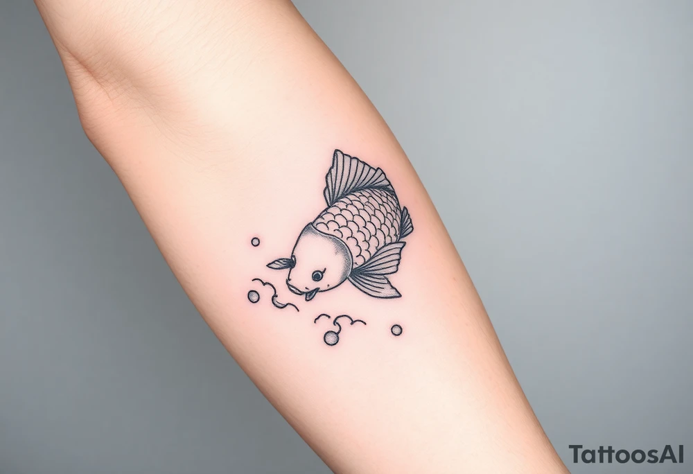 traditional koi fish swimming upstream through turbulent waves tattoo idea