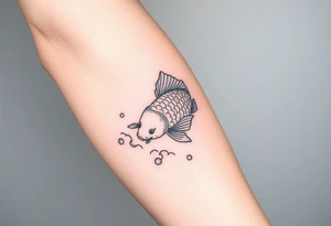 traditional koi fish swimming upstream through turbulent waves tattoo idea