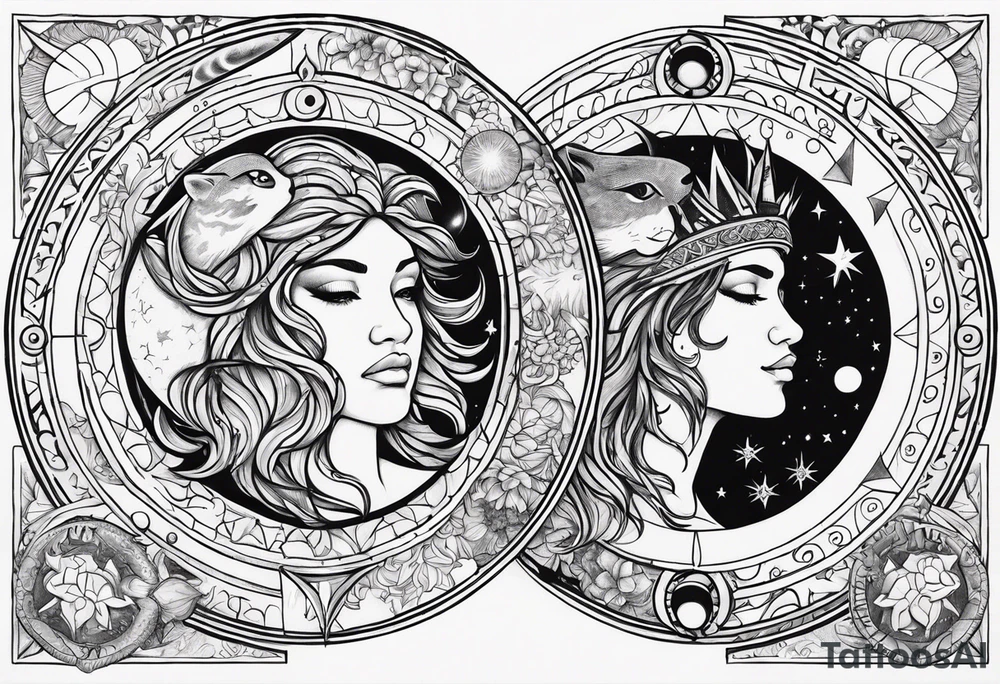 Astrology signs-
Pisces sun 
Aquarius moon 
Leo rising tattoo idea