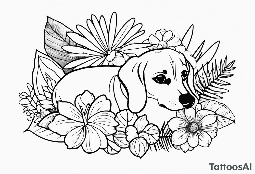 Grandma memorial who loved wiener dogs, flowers, tropical things tattoo idea