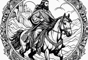 Jesus riding horse with king of kings tattoo on leg tattoo idea